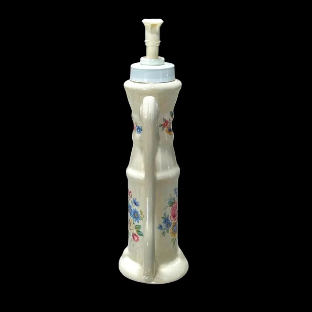 Vintage Athena Pottery Rose Floral Design Soap Dispenser Bottle 8.5